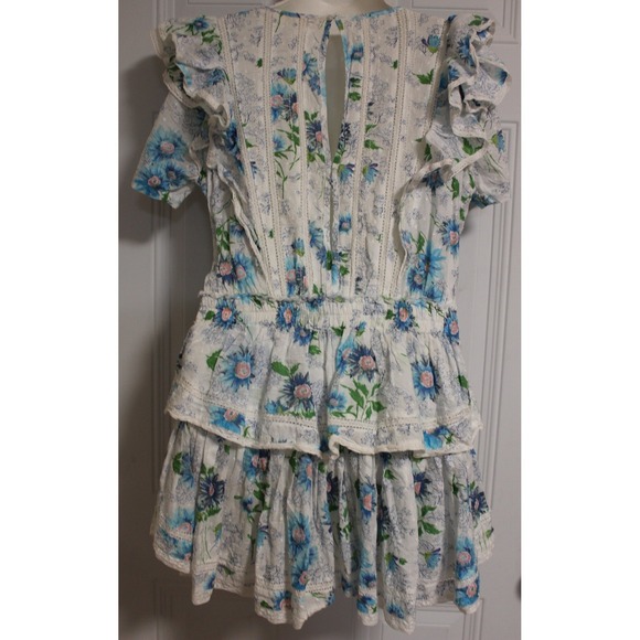 LoveShackFancy Floral Ruffle Cottage Smocked Tiered Mini Dress SZ Medium Twee - Picture 12 of 16